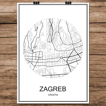 

ZAGREB Croatia Modern Black White World City Map Print Poster Coated Paper for Cafe Living Room Home Decoration Wall Art Sticker