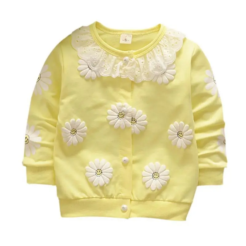 Весенне-осенняя хлопковая куртка для маленьких девочек куртка на молнии Цветочный кардиган для маленьких детей куртка с длинными рукавами
