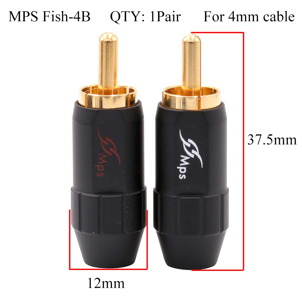 MPS штекер RCA Phono разъем Jack 4 мм 6 мм 8 мм 10 мм кабель для Hifi аудио AMP CD DIY Покрытие золотом и Родием Латунь - Цвет: MPS Fish 4B-1Pair