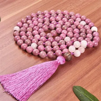 

8mm Natural Pink Rhodonite 108 Praying Beads Mala Fashion Hand Knotted Women's Healing Necklaces for Yoga Meditation Wholesale