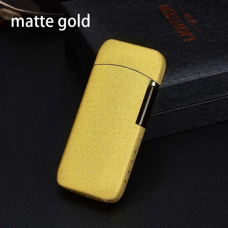 Плазменная зажигалка, лазерная, с логотипом, флип-ап, USB Зажигалка, зажигалка для сигарет, двойная дуга, Электронная зажигалка для курения - Цвет: matte gold