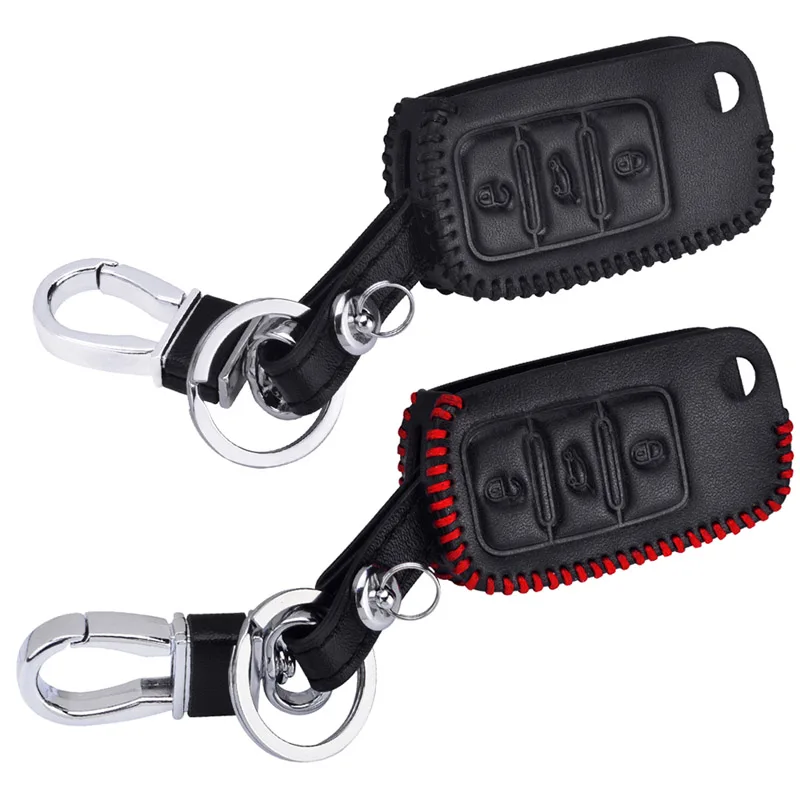 

Car Keychain Cow Leather 3 Button Key Cover Case For New Bora/Golf/Touran/Touareg/MAGOTAN Key Chain Ring Cover Case Keyring