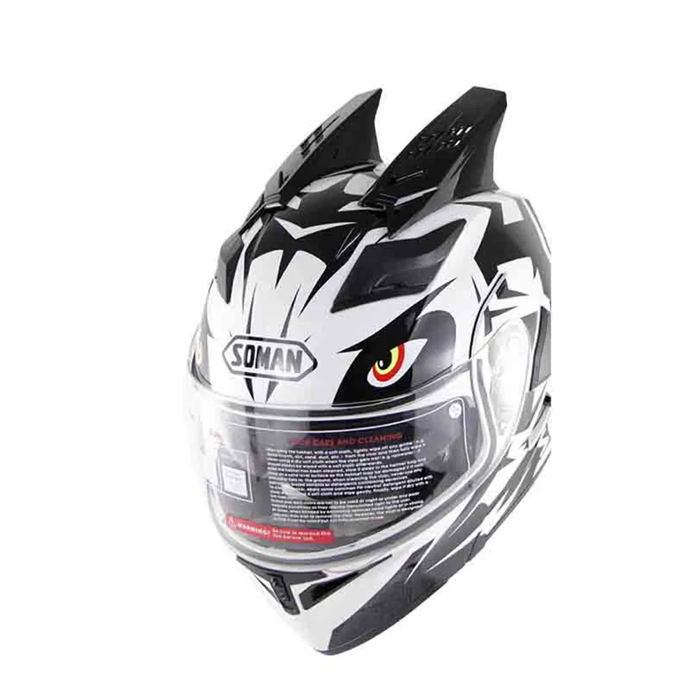 SOMAN мотоциклетный шлем с двойным объективом анти-УФ Анти-Царапины с рогом - Цвет: 9