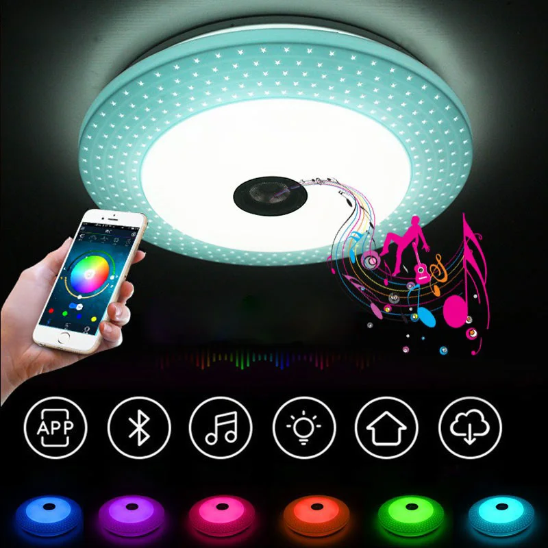 Современный музыкальный светодиодный потолочный светильник с Bluetooth, изменяющим цвет, встроенный светильник для спальни, потолочное освещение