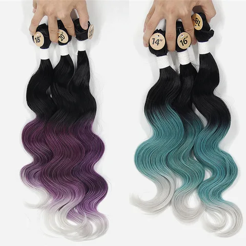 Extensão do Cabelo Loira de Cabelo Onda do Corpo de Trama com o Fechamento do Cabelo de Tecelagem para as Mulheres Eunice Pcs Sintético Weave Preto Natural para as Mulheres 18 20 22 3