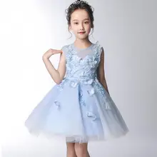 Платье принцессы с цветочным узором для девочек; летнее платье-пачка с аппликацией на свадьбу, день рождения, праздничное платье для девочек; платье для первого причастия