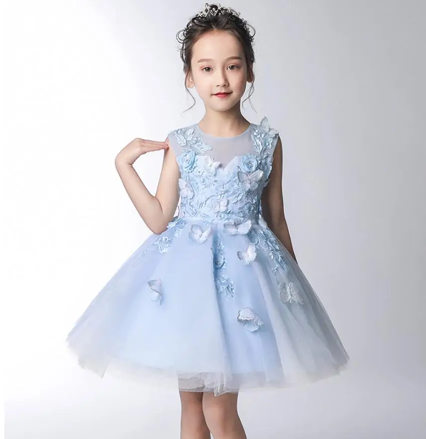Платье принцессы с цветочным узором для девочек летнее платье-пачка аппликацией