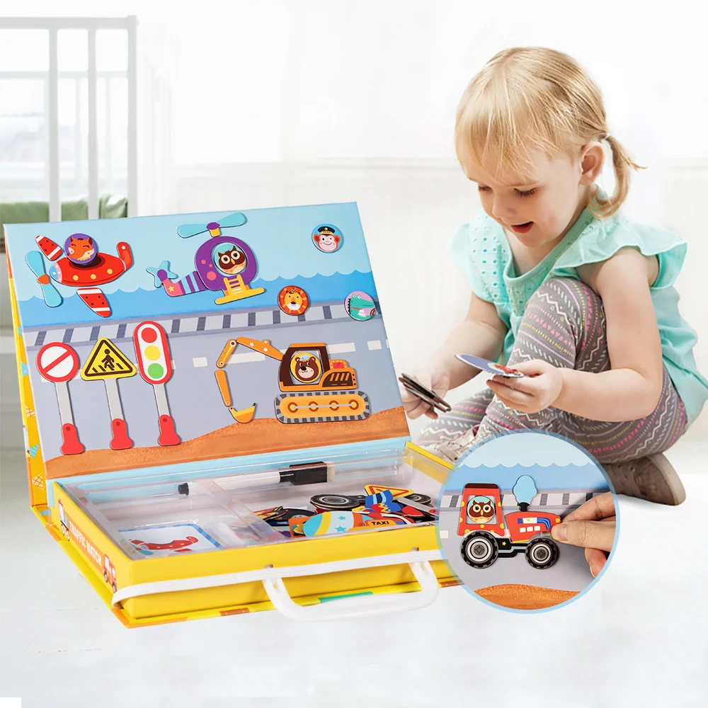 

Magnetic Cartoon Puzzle 3D Traffic Matching Jigsaw Games Toy Early Learning Traffic Puzzles Educational Toys for Child Kids Gift
