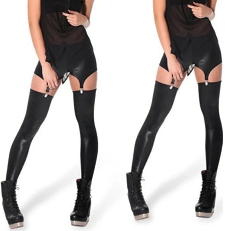 Сексуальные эротические женские леггинсы из лакированной кожи с подвязками в стиле панк, с эффектом мокрого вида, с вырезами, с пряжкой, штаны, колготки, черные эротические костюмы