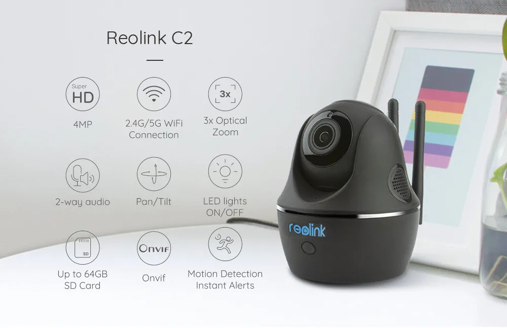 Reolink C2 Super HD 4MP радионяня 3x Optcial Zoom 2,4G/5G WiFi камера с Pan& Tilt Мини домашняя ip-камера наблюдения