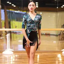 Для Женщин Половина рукава Костюмы для латиноамериканских танцев танец рубашка зеленая печать Dancer практика блузка Топ Лето M, L, XL