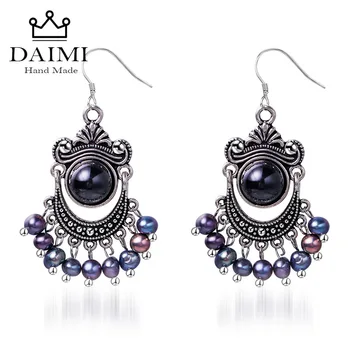 

DAIMI Metal Vintage Tassel Earrings Fashion Jewelry 2019 New Indian Boho Carved Ancient Silver Drop Earrings For Women Black