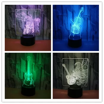 

Creative Music Guitar Bass 3D LED Night Light 7 Colors Changeable Lamp Home Table Decoration Lights Child's Gift