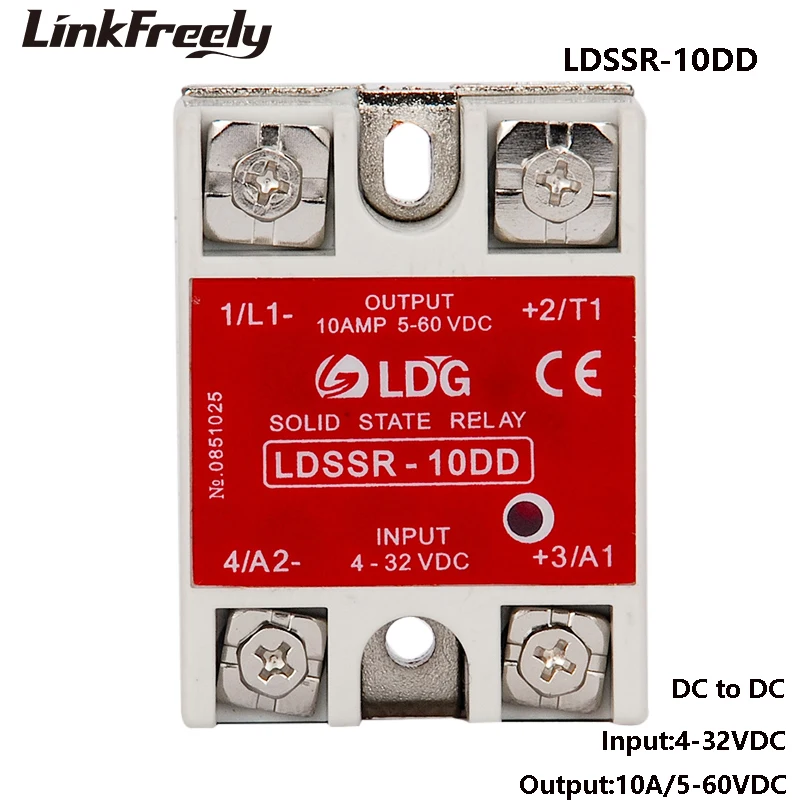 

SSR-10DD 10pcs 10A Solid State Relay 3V 3.3V 5V 12V 24V DC Input Output: 5V -60VDC SSR DC DC Voltage Relay Switch Board SSR 10DD