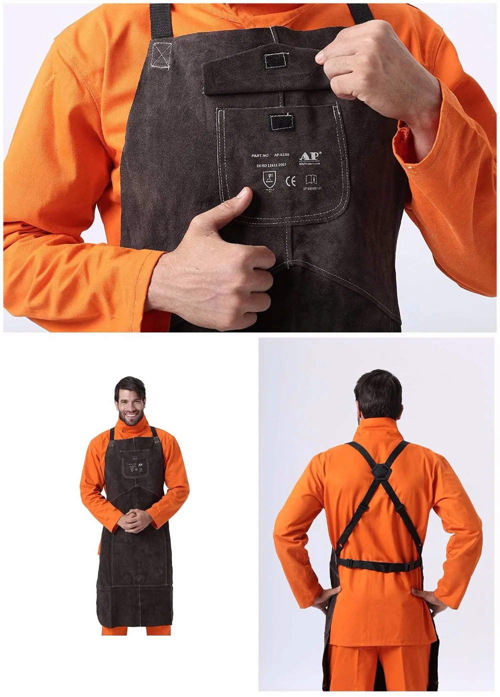 

Leather Welding Apron Welder Protect Clothing Carpenter Blacksmith Gardening Work Cowhide Clothing 95X56CM Charcoal Brown Color