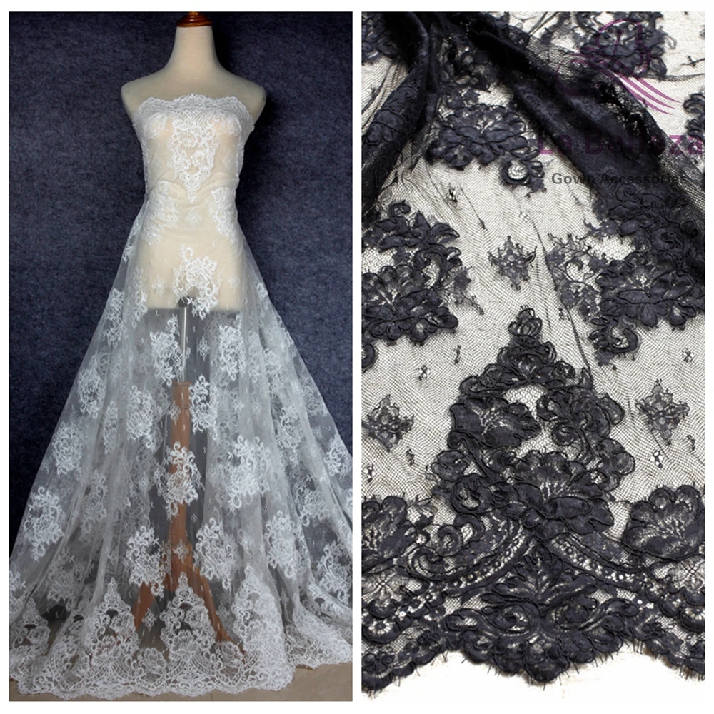 

La Belleza 1 piece 2018 New eyelash france lace fabric 3 yards one piece 150cm widh bridal lace fabric