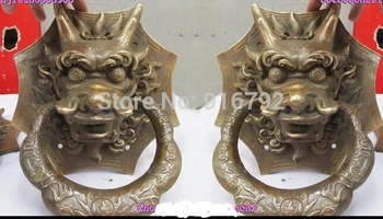 

Chinese Royal Classical Copper Guardian Evil Dragon Head Door knocker Pair