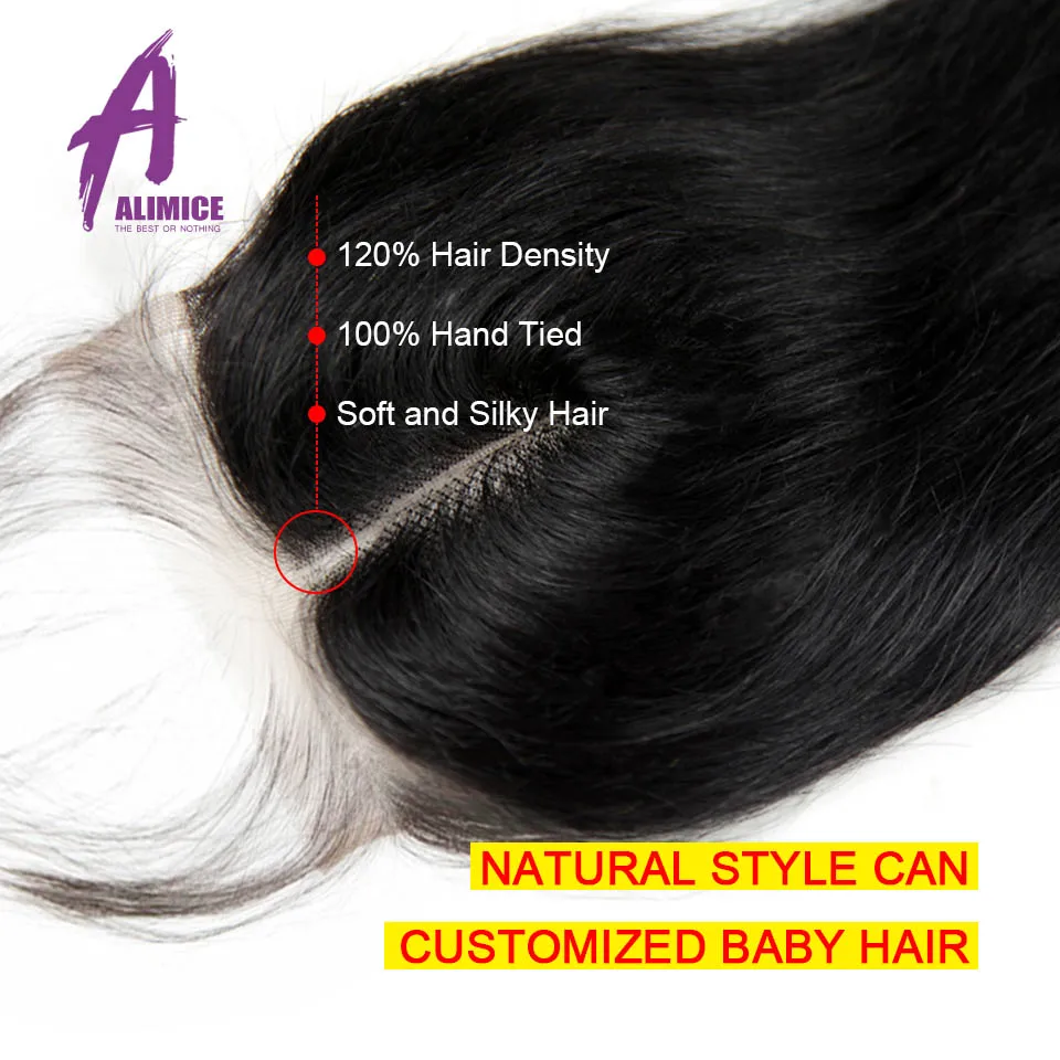 ALIMICE Hair Peruvian Straight Hair Lace Closure 4x4 100% Human Hair Closure 8-24 Inch Natural Color 100% Non Remy Human Hair (10)