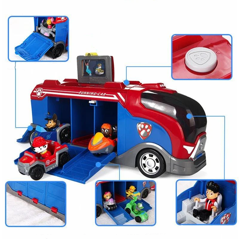 Paw Patrol Toys Dog Bus Toys Music Includes 3 car patrulla canina Anime Figurine Car PVC Action Figure model Children Best Gifts