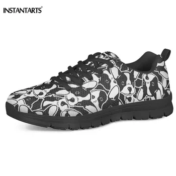 

INSTANTARTS Casual Lace Up Flats Shoes for Women Cute Animal Dog Bulldog Design Girls Mesh Workout Sneakers Light Zapatos Mujer