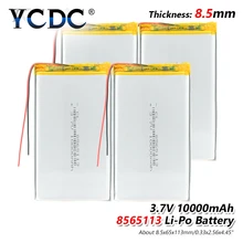 1 2 4pcs 3 7V 10000mAh Li polymer Battery 8565113 For DVD Tablet MID GPS Electric