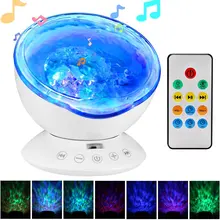 Remote Control Ocean Wave Projector 12LED &7 Colors Rotating Night Light with Mini Music Player for kids Living Room and Bedroom