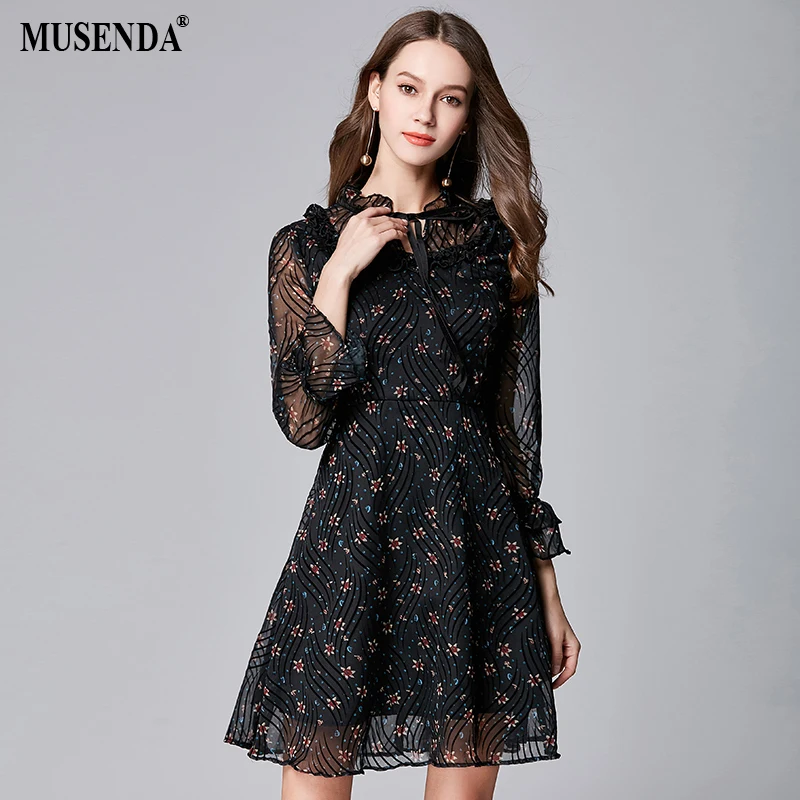 

MUSENDA Plus Size Women Black Lace Chiffon Print Tunic Dress New 2018 Summer Sundress Female Ladies Casual Beach Dresses Clothes