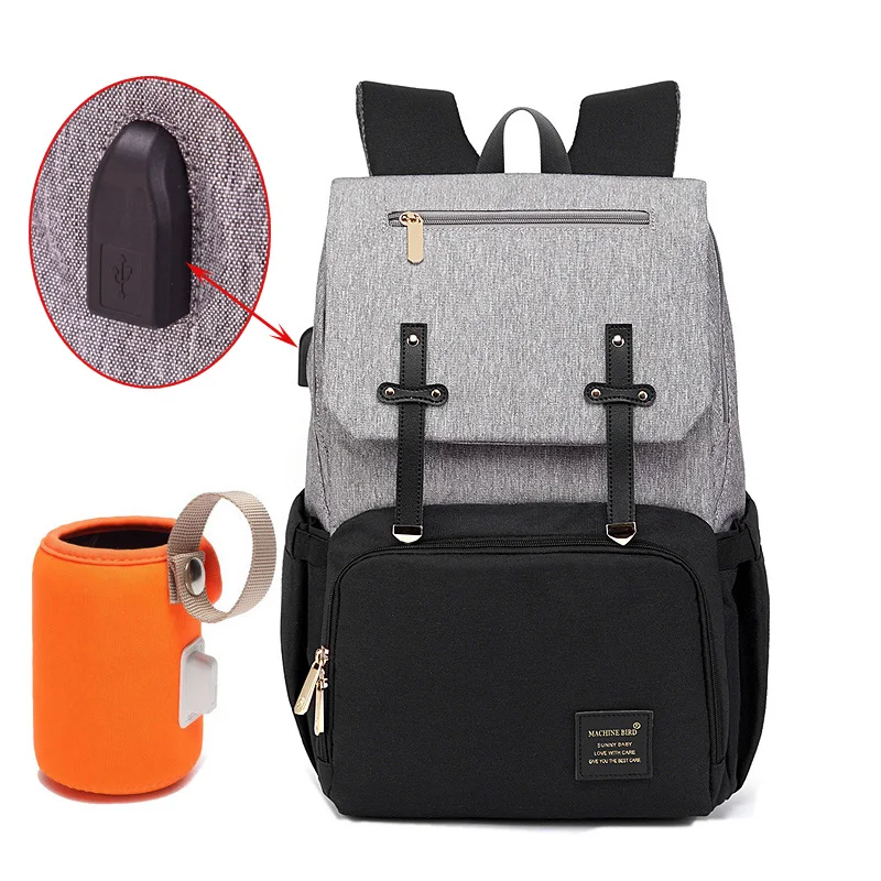  Diaper Bag USB Baby Nappy Bag Mummy Daddy Backpack Large Capacity Waterproof Casual Laptop Bag Rech