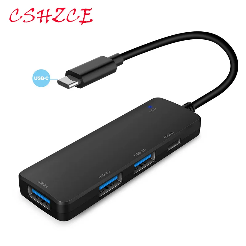 

W5P-U2 ABS 4 Ports USB 2.0 Desktop HUB OTG Hubs USB Splitter Multi Port USB Adapter Micro USB and Type-C Input for Compter