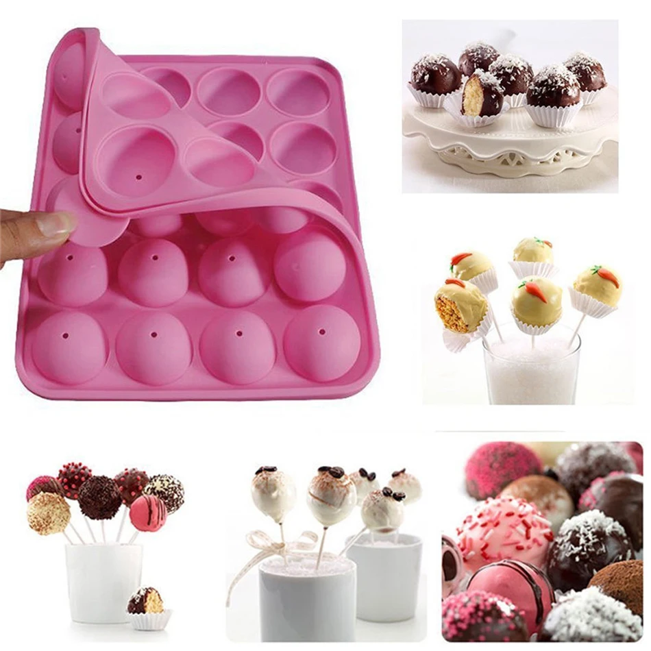 Silicone Pop 12 Holes Lollipop Mold Stick Tray Cake Mould Chocolate Ball Cupcake Cookie Candy Maker DIY Baking Tool  (3)