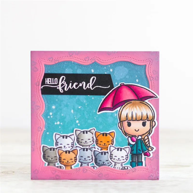 

Naifumodo Girl Umbrella Cat Stamps and Dies Scrapbooking Clear Stamp and Die Cut Sets for Card Making Crafts Metal Cutting Dies