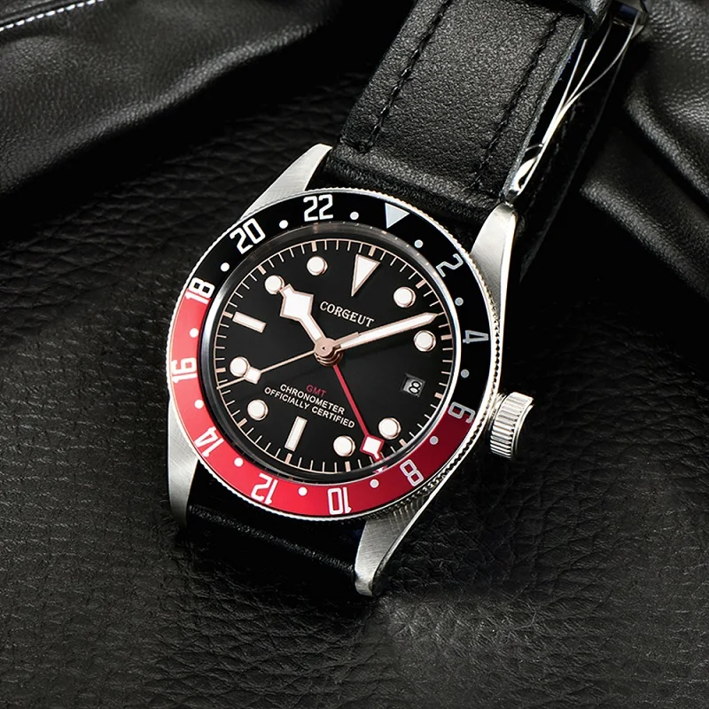 

Corgeut Men Watches Luxury Brand Schwarz Bay GMT Men Automatic Mechanical Watch Military Sport Swim Clock Leather Mechanical