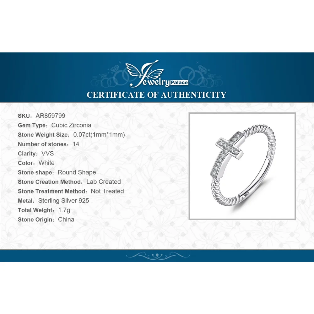 JewelryPalace Trendy Cross Ring Cubic Zirconia Peace Statement Rings For Women Authentic 925 Sterling Silver Color Fine Jewelry