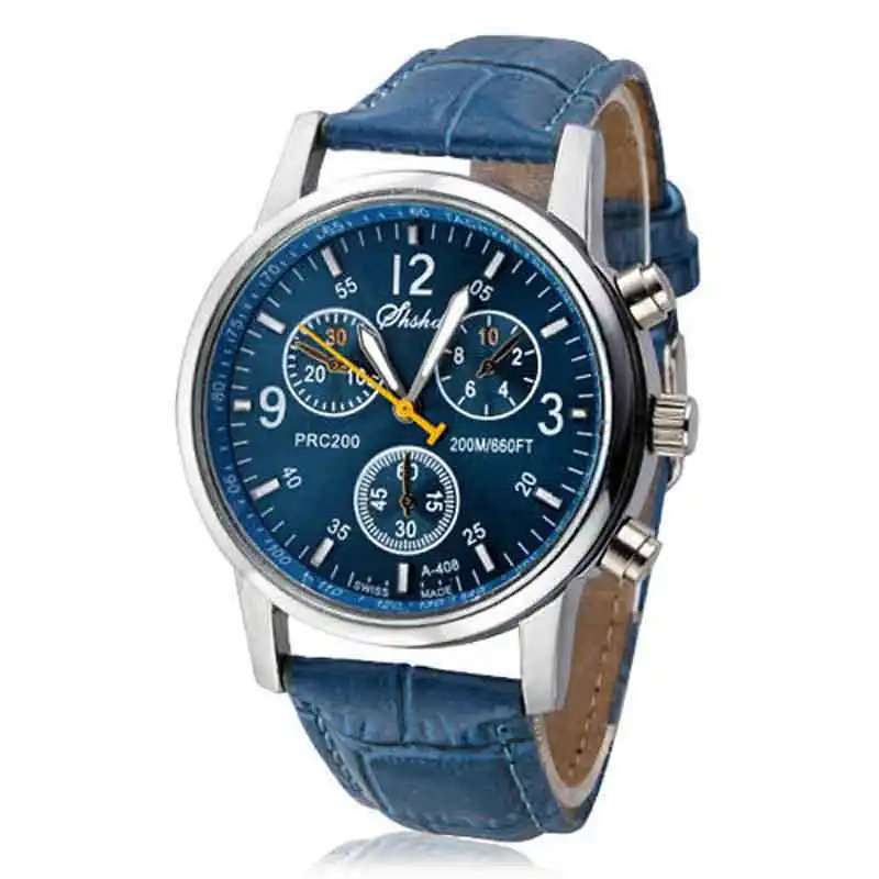 New Luxury Fashion Crocodile Faux Leather Mens Analog Watch Watches Blue watch men luxury automatic mechanical strap 24mm#2d17 - Color: Blue