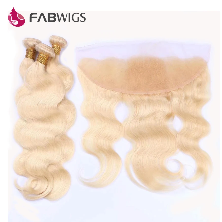 

Fabwigs #613 Blonde Bundles with Frontal Brazilian Body Wave Hair Bundles with Frontal Closure Brazilian Hair Weave Bundles Remy