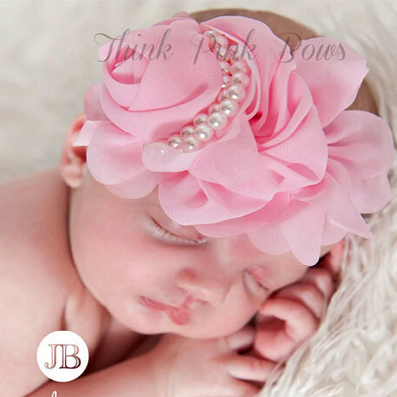 

Cute Newborn Flower Headband Pearl Rose Flower Hair Accessories Stretchy HeadwearPhotographic props w--075