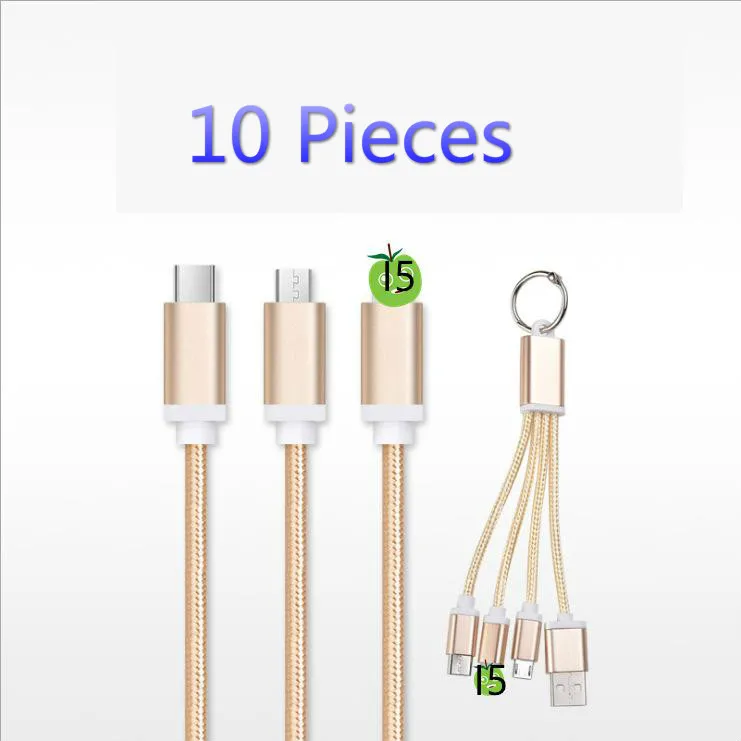 10 шт. 3 в 1 USB зарядный кабель для iPhone X 5 6 7 8 Android Micro Type C Samsung Xiaomi Мобильный телефон