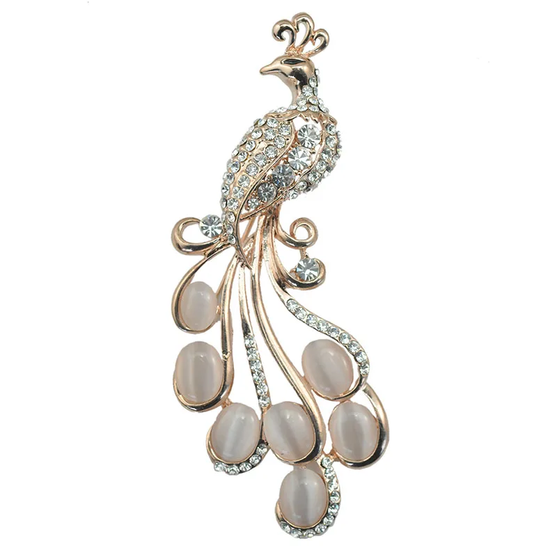 

Fashion Jewelry Brooch Gift Queen Of Birds Oval Opal Crystal Rhinestone Peacock Brooch Pins