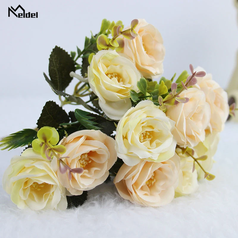 artificial flowers silk rose wedding bouquet home decor (5)