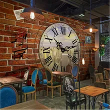 Papel de pared 3D reloj de viento Industrial Retro europeo pared de ladrillo rojo Bar cafetería Fondo decoración Mural papel tapiz 3D