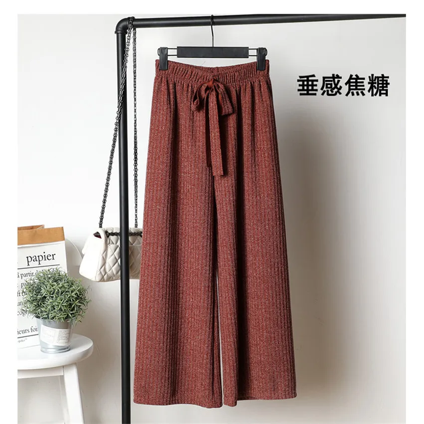 

Gowyimmes Big Size Women Knitted Cotton Pants Casual Wide Leg Pant High Waist Kinitting Trousers Female Ankle-Length Pants PD166