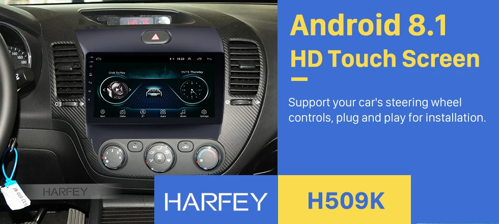 Best Harfey 9" Android 8.1 GPS Navigation system For KIA K3 CERATO FORTE 2013-2016 with Touch Screen TPMS DVR OBD II Rear camera SWC 0