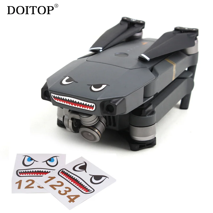 

DOITOP 2 Sets Camera Drone Body Skin Cool Shark Face 3M Stickers Decals with Battery Number Sticker for DJI MAVIC PRO / Spark