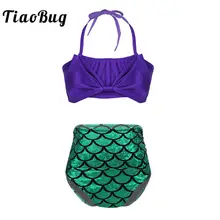 TiaoBug дети обувь для девочек танкини Русалка купальник Детский купальник Холтер Топы корректирующие с НИЗ ванный комплект Пляжная бикини