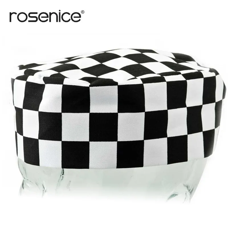 

Professional Black & White Check Pattern Chefs Hat Cap Kitchen Catering Skull Cap One Size