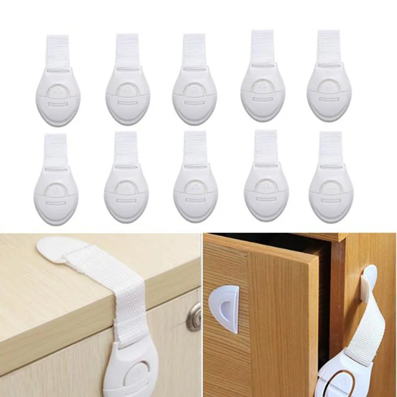 

10pcs Infant Drawer Safety Lock Door Cabinet Cupboard Lock Toddler Kids Safety Care Plastic Locks Straps Infant Baby Protector