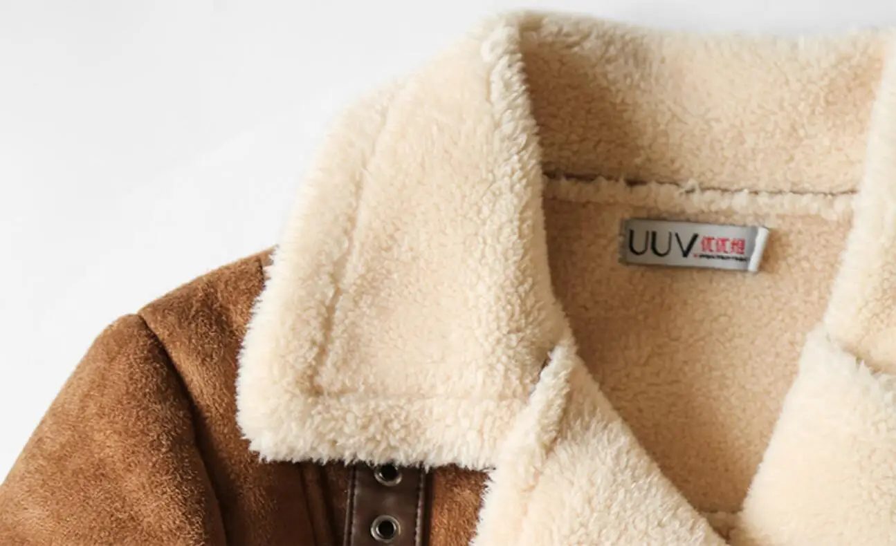 Women Faux Sheepskin Shearling Coat New Warm Suede Jacket Motorcycle Lamb Fur Coats Brown Leather Jacket AS30100