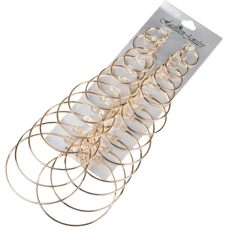 

Sell Well 12Pairs/Set Women Rock Exaggeration Silver Gold Big Circle Earring Metal Dangle Earrings Gift