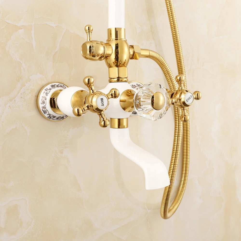 Retro Style Antique Brass White paint gold plated Shower Set, Cold and