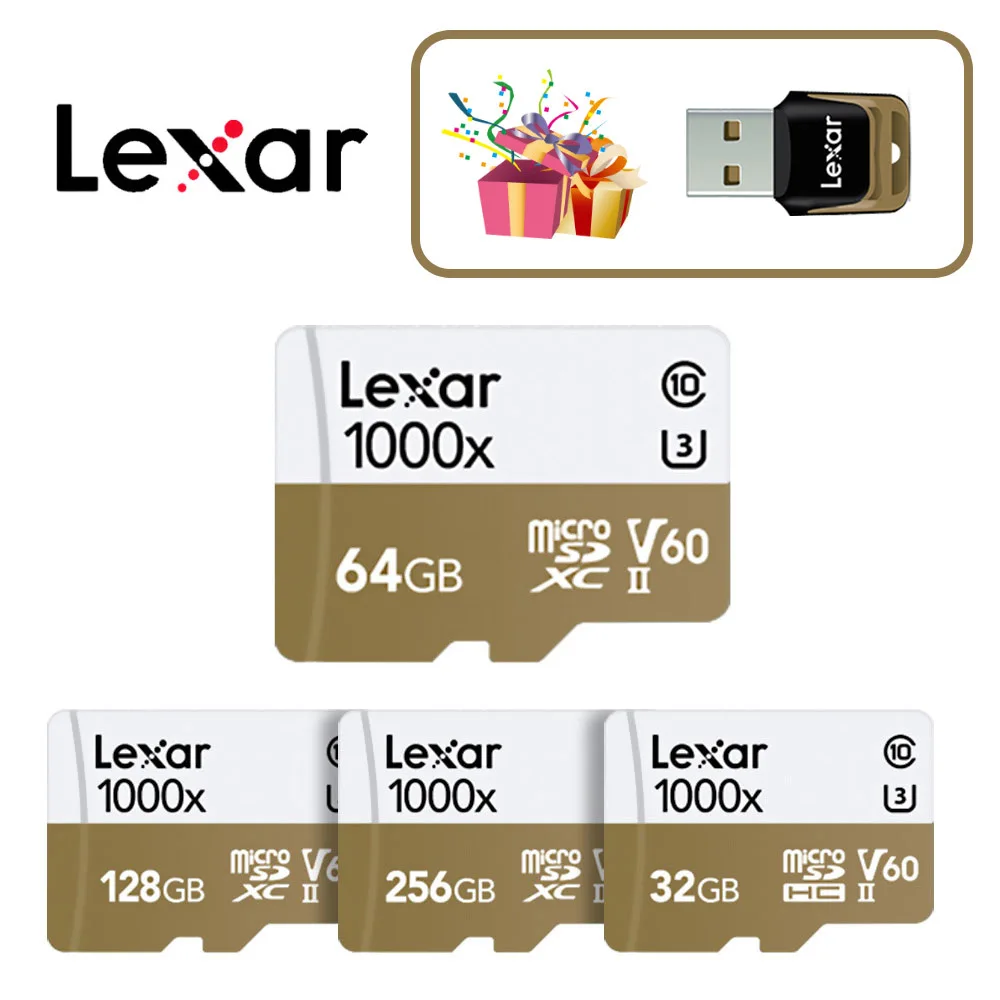 Lexar 150 МБ/с./с 1000x Micro SD 32 Гб класс 10 64 ГБ micro SDXC 128 tf кард-ридер UHS для беспилотной